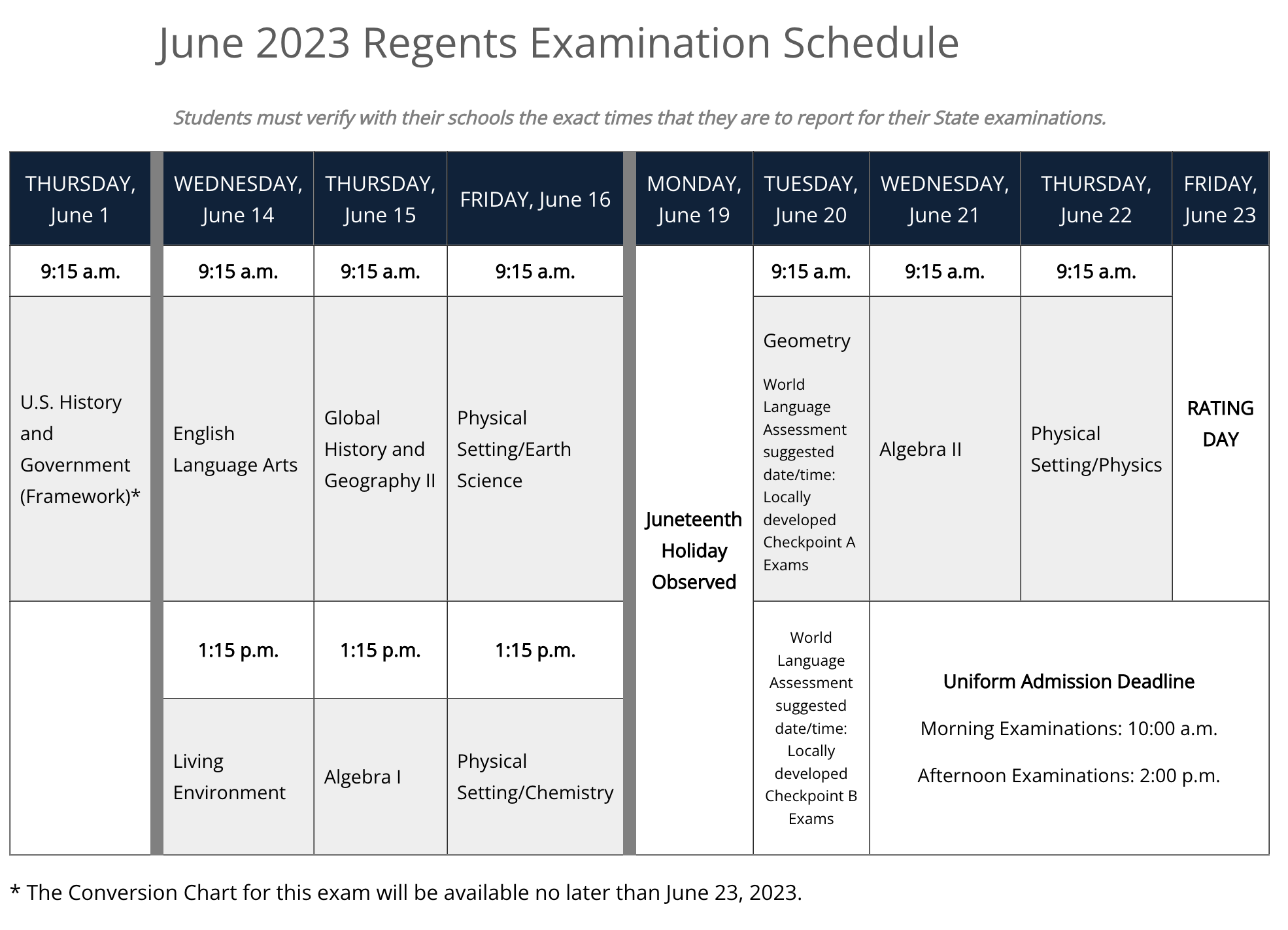 Regents Exam Schedule